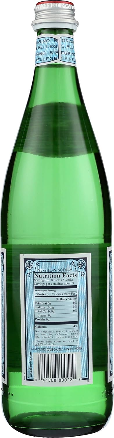 750 mL (25.30 oz) 6 Pack San Pellegrino Sparkling Natural Mineral Water fl Glass Bottles Premium Italian Carbonated