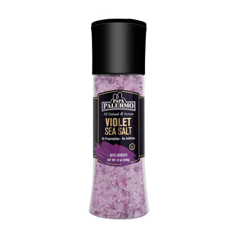 Papa Palermo Grape Infused Violet Sea Salt with Grinder, Kosher, All Natural,