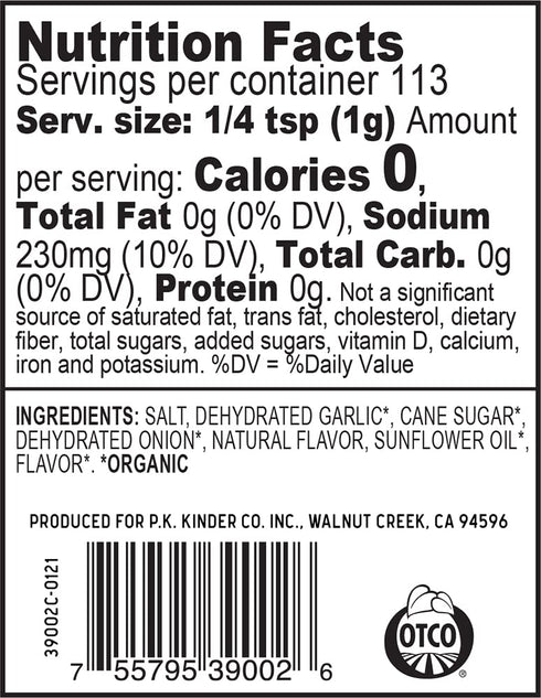 4 oz Kinder's Organic Smoky Garlic & Sea Salt, Premium Quality Seasoning, MSG Free and USDA Certified Organic