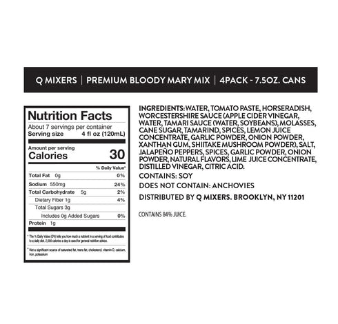 7 30 7.5 oz (Pack 24) Q BLOODY MARY MIX, Real Vine-Ripened Tomatoes with Herbs & Spices - Ideal for Cocktails
