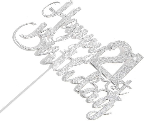 Silver Glitter 21st Birthday Cake Topper, 21st Party Decoration