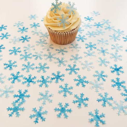 CHOCKACAKE 48pcs Edible Christmas Wafer Snowflakes Cupcake & Cake Toppers for Winter Frozen Theme Party Decoration