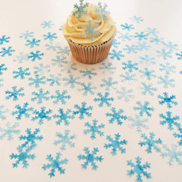 CHOCKACAKE 48pcs Edible Christmas Wafer Snowflakes Cupcake & Cake Toppers for Winter Frozen Theme Party Decoration