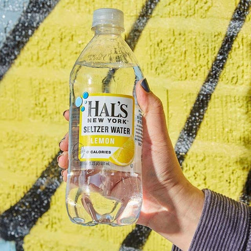 Hal's New York 20 Oz (Pack 24) Seltzer Water, Lemon Sparkling Water, Fl Bottles