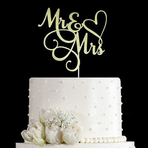 Gold Glitter Mr & Mrs Cake Topper - Wedding, Engagement, Anniversary Cake Decorations