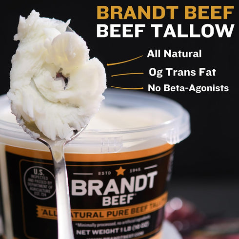 100% 16 oz (1 lb) Brandt Beef Tallow Pure Beef Tallow for Cooking | Tub Beef Tallow for Deep Frying | High Smoke Point