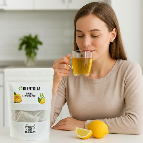 BLENTOLIA 30 Dried Lemon Peel Herbal Tea Bags Caffeine-Free, Zesty & Refreshing Citrus Infusion Natural Antioxidant