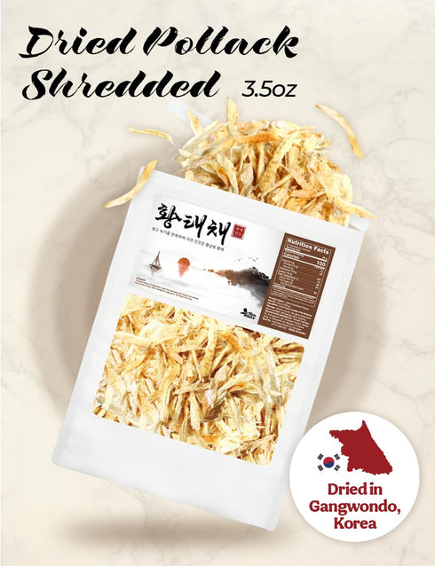 100g 3.5oz NICE WITCH'S Dried Pollack Shredded / - Naturally Air-Dried in Korea, High-Protein Soup Ingredient Naturally