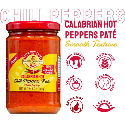 10oz (285 TUTTOCALABRIA Chili Pepper Paste Pate, g), Seedless, No Seeds, Fine and creamy processing, Spicy and rich