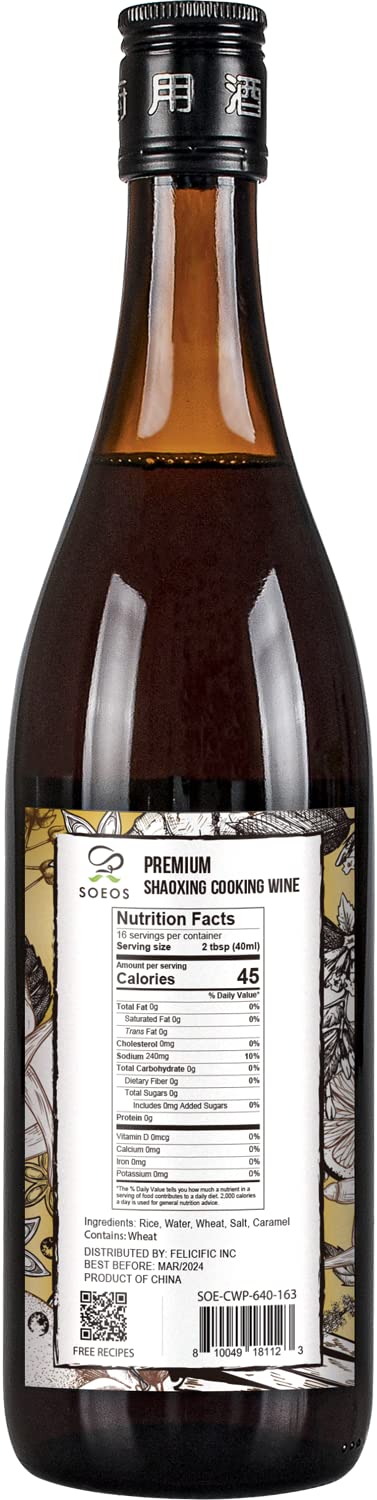 Soeos Cooking Wine,Shaoxing Rice Wine,Chinese Cooking Wine,Rice Cooking Wine,Shaoxing Wine Chinese Cooking Wine,Shao Hsing Rice Wine,21.64 fl oz (640 ml),1 Packs,Premium 5 Year Aged Cooking Wine