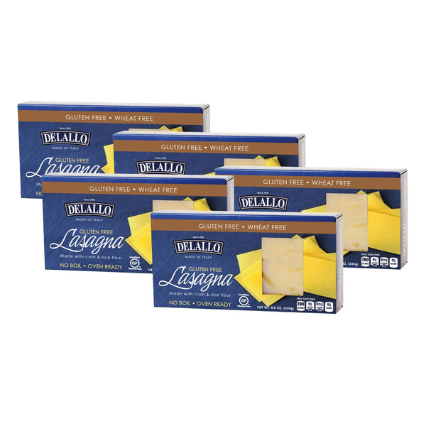 DeLallo Gluten Free Lasagna Noodle Sheets, 8.8 Ounce Box, (5 Pack), Made