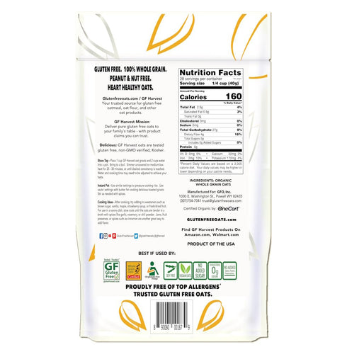 2.5 (40 oz) Pack 2 GF Harvest Gluten Free Organic Oat Groats, Pound Bag