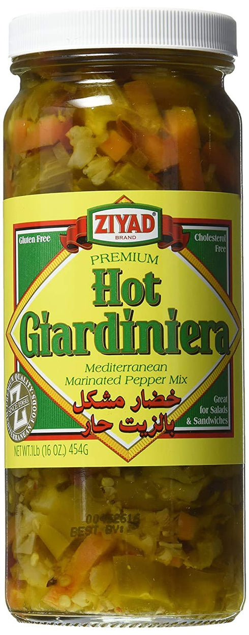 Ziyad Giardiniera Hot Mix - 16oz Jar - Chicago-Style Pickled Vegetables &