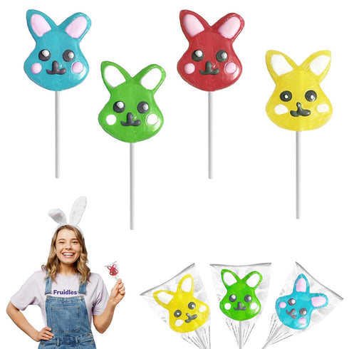 24-Pack Fruidles Happy Easter Bunnies Lollipops Suckers, Colorful Easter Eggs, Yellow Bunny Rabbit, Orange Carrot