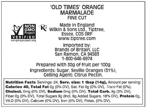 12 (Pack 6) Tiptree 'Old Times' Orange Marmalade, Ounce Jars