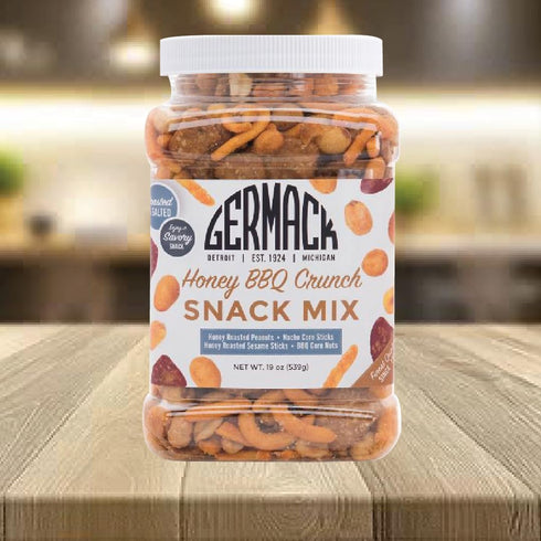 (19oz Germack - Honey BBQ Crunch Snack Mix - Honey Roasted Peanuts, Honey Roasted Sesame Mini Chips, Nacho Corn Sticks