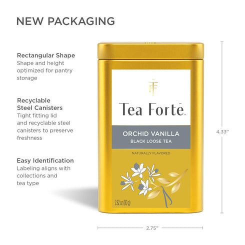 35-50 Tea Forte Orchid Vanilla Premium Loose Leaf Caffeinated Black Tea Blend Canister, Makes Cups
