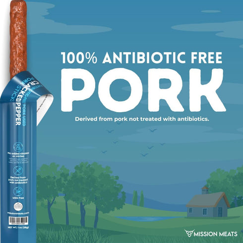 30, 1oz (12ct) Mission Meats Pork Meat Sticks Antibiotic Free, Sugar Free, Individually Wrapped, AIP Friendly