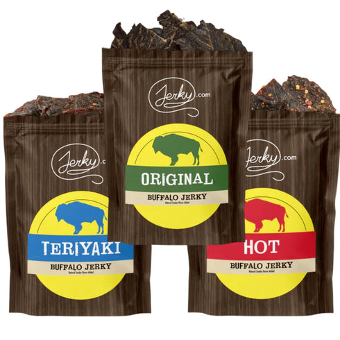 Jerky.com Exotic Buffalo Jerky Sampler - Wild Game Meat Snacks, High-Protein, All-Natural, 1.75 oz. (Pack of 3)