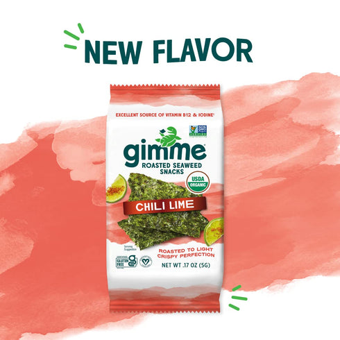 Gimme 6 Count, Omega3s Seaweed Organic Premium Roasted Seaweed Snacks, Chili Lime, Keto, Vegan, Gluten-Free, Great