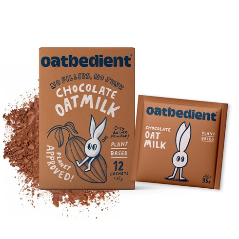 10 oz 12 Oatbedient Chocolate Oat Milk Powder, Sachets, Non-Dairy Milk Powder, NGMO, Vegan, No Preservatives, Lactose