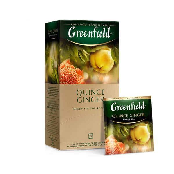 Greenfield Quince Ginger Green Tea Fruit & Herbal Collection - 25 Teabags in Special Foil Sachet