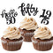 24 Pcs Black Glitter Cupcake Toppers for 50th Birthday Party Celebrations Decorations