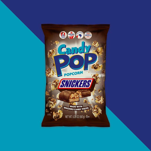 Snack Pop Snickers Candy Coated Popcorn, Drizzled with Chocolate and Caramel, NON-GMO, 5.25oz