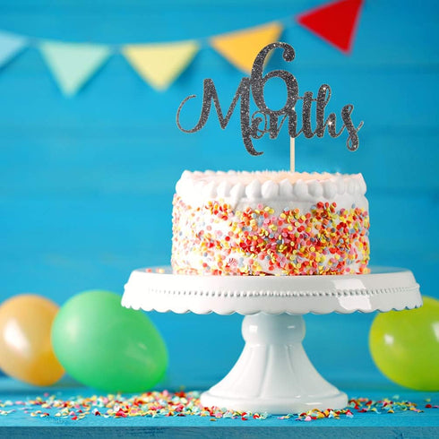 6 Months Black Glitter Cake Topper, Baby 1/2 Birthday Decorations, Baby Shower Party Cake Topper.