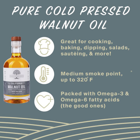 Fresh Vintage Farms Walnut Oil, Cold Press, California Grown for Cooking, Baking, Grilling, Dipping