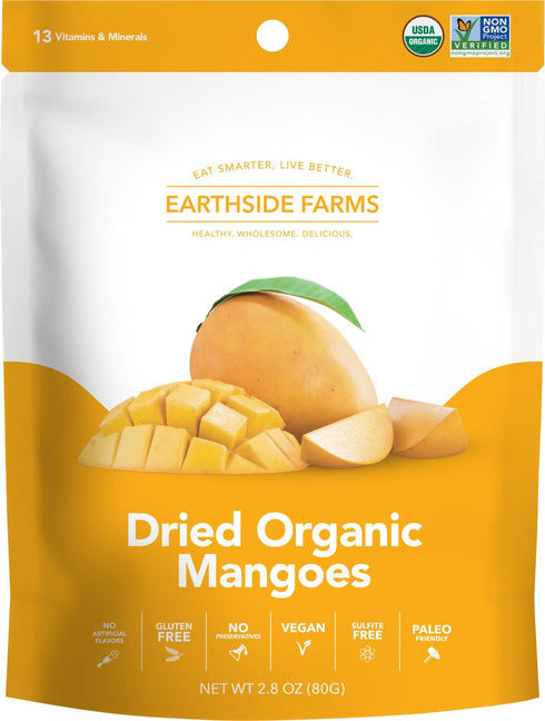 Pack 2.8oz 4pack Earthside Farms Dried Organic Mango Variety Original Citrus Splash Lime Kick and Peach Paradise Gluten