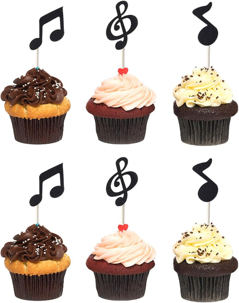 Honbay 48PCS " Glitter Music Notes Cupcake Toppers Musical Symbols Cake Toppers Fruit Dessert Picks Cake Decorations