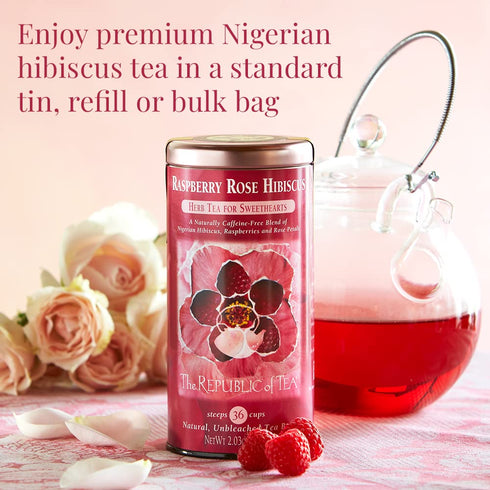 The Republic of Tea Raspberry Rose Hibiscus Tea, 36 Count Tin