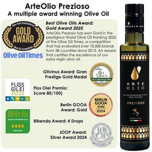 ArteOlio 100% (500mL Prezioso Olive Oil: Extra virgin cold pressed olive oil directly from Italy made in Single Estate