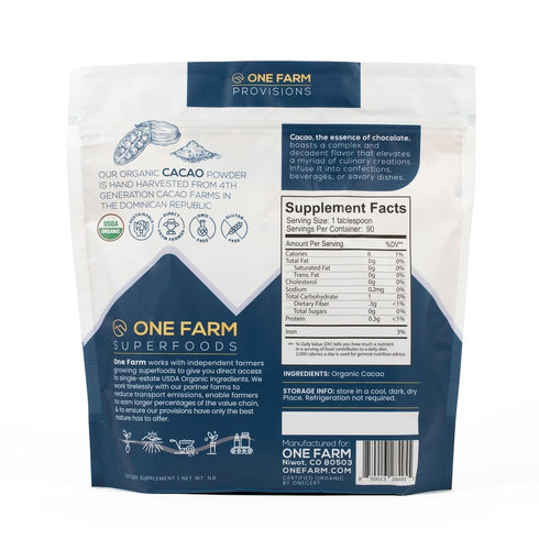 100% (1 lb, One Farm by WAAYB Organic Cacao, Single Estate, Non-GMO, Fair-Trade, Vegan, Gluten Free, Raw Rizek Cacao