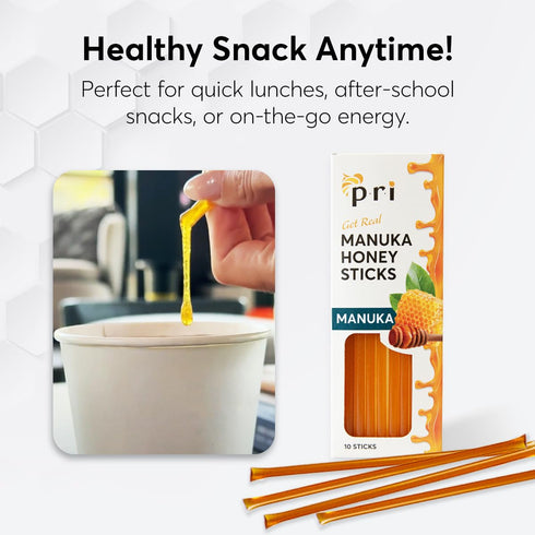 P.R.I Manuka Honey Sticks, Certified MGO 60+, Raw New Zealand Manuka Honey, 10ct, Perfect for On-the-Go