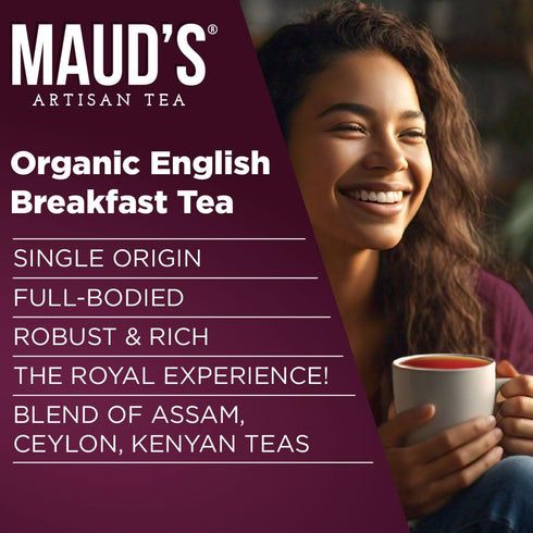 Maud's Organic English Breakfast Black Tea Pods, 24 ct, Recyclable Single Serve Pods, 100% Gourmet Blended Tea Leaves,