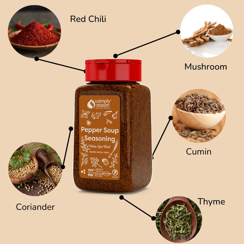 USimplySeason Pepper Soup Spice (4.8 oz) - African-Inspired Seasoning Blend - Vegan, Non-GMO, All-Natural - Ideal for Soups, Stews, Made in USA -One Bottle