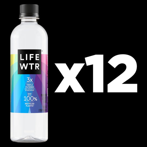 100% 16.9 Oz 500ml (Pack 12) LIFEWTR Premium Purified Water pH Balanced with Electrolytes, recycled plastic bottles, Fl