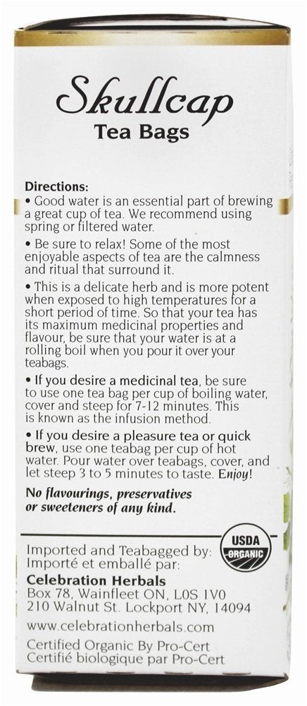 Celebration Herbals 24 - Organic Skullcap Herb Herbal Tea - Tea Bags