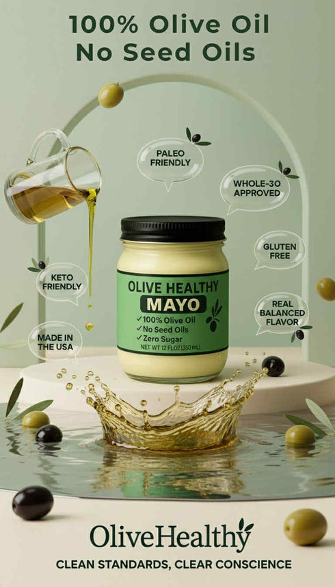 Olive Healthy 100% 12 Mayo made with Olive Oil, No Seed Oils and Zero Sugar, Ounces