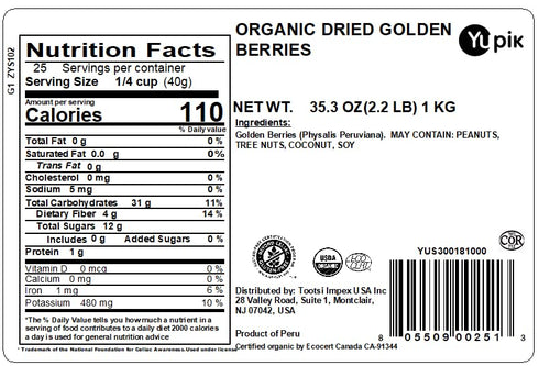 2.2 lb (35.2 oz), Yupik Organic Dried Golden Inca Berries, Dried Fruit, Gluten-free, Vegan, Kosher, No Added Sugar