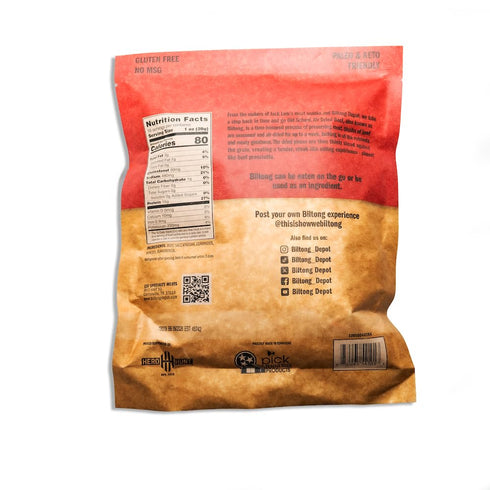 1lb (16oz) Biltong Depot Original Beef Biltong Slices with Fat | Air-Dried Beef Jerky Snack | High Protein | Zero Sugar