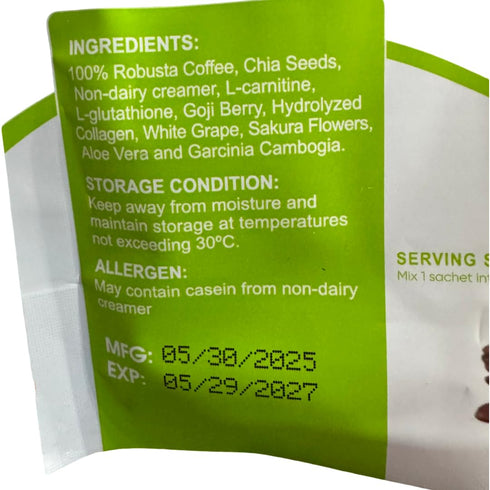 Beauty Milk 2 Packs 11 1 (10 Pack) FIT GUM Collagen Chia Coffee - in Coffee Mix Sachets per