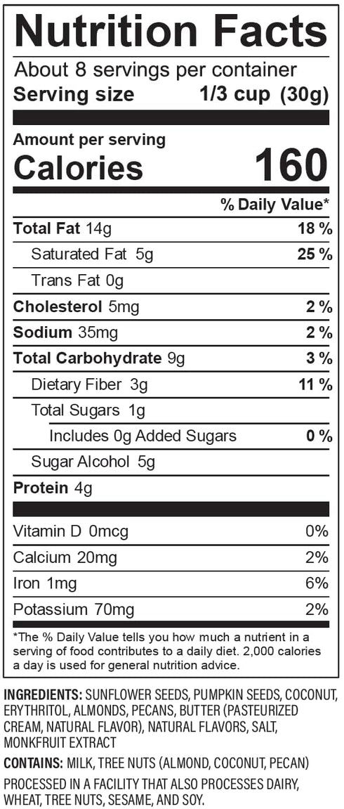8 oz. 1 Count (Pack 2) NuTrail Nut Granola Cereal, Honey Nut, No Sugar Added, Keto, Low Carb, Gluten Free, Grain Free