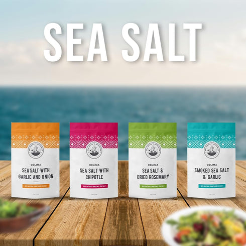 100% Colima Sea Salt New Flavors - Natural Flaky Sea Salt With Four Different Flavors - Hand Harvested & Unrefined