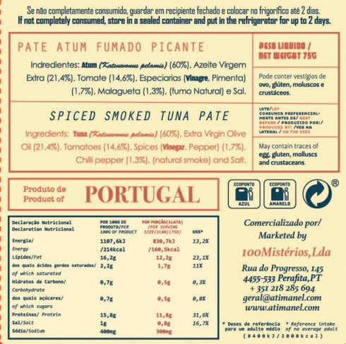 Ati Manel Omega-3 8 75g Portuguese Smoked Spiced Tuna Pate | B Vitamins, | Tinned Seafood by | x Cans