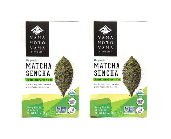 Yamamotoyama Organic Matcha Sencha Premium Green Tea, 2 Pack, Total of 16oz