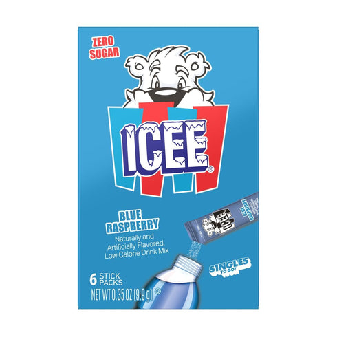 Pack 3 6 18 ICEE Blue Raspberry Singles To Go - of - Powdered Drink Mix - Zero Sugar - Sticks Per Box - Servings