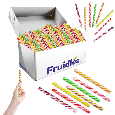 24-Pack 5.5" Inch, Fruidles Swirl Candy Cane Sticks Suckers, Old-Fashioned Multicolored Mixed Fruit Flavor